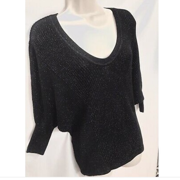 EXPRESS V-Neck Sweater Black/Metallic Thread - Picture 4 of 6